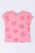 Pink Glitter Flower Puff Sleeve T-Shirt