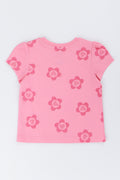 Pink Glitter Flower Puff Sleeve T-Shirt (2)