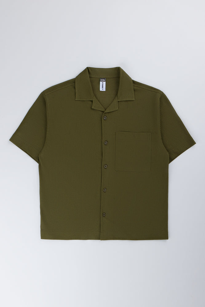 Olive Textured Short Sleeve Shirt