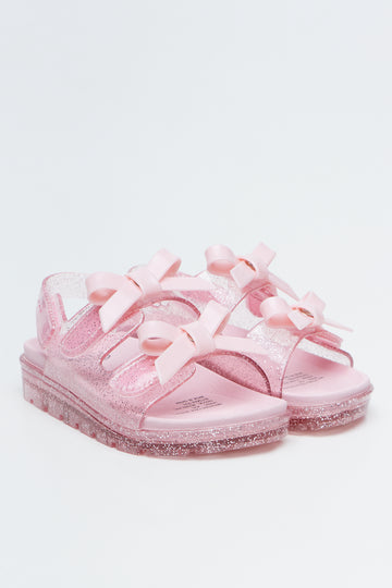 Pink Glitter Bow Jelly Sandals