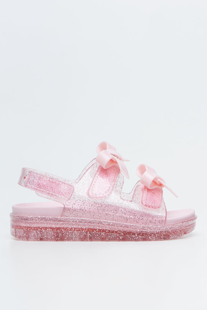 Pink Glitter Bow Jelly Sandals (1)