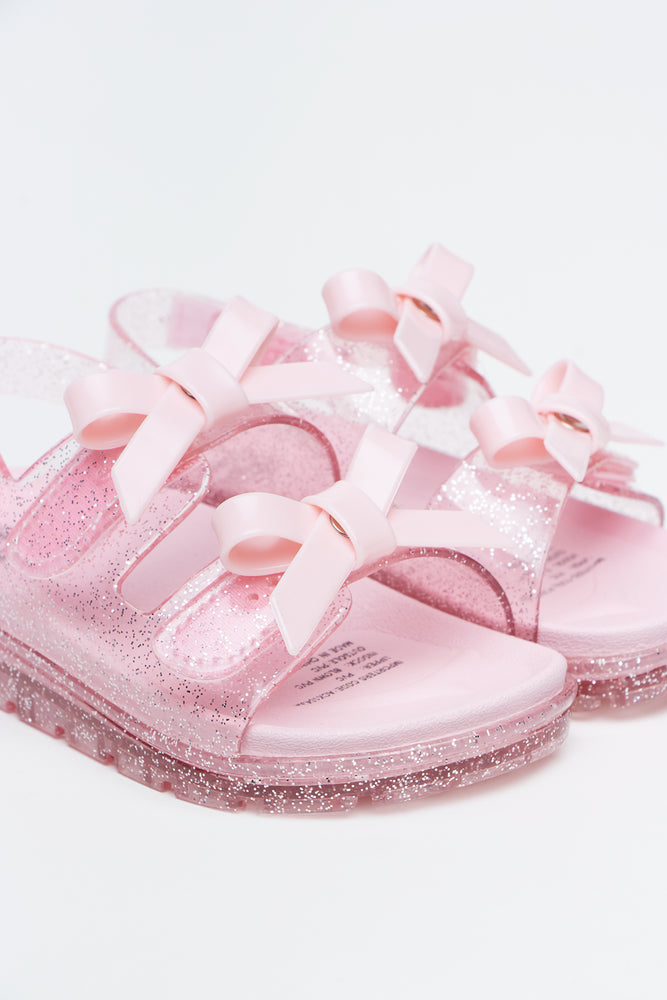 Pink Glitter Bow Jelly Sandals (2)