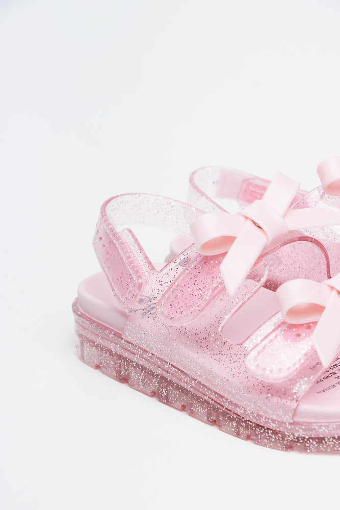 Pink Glitter Bow Jelly Sandals (3)