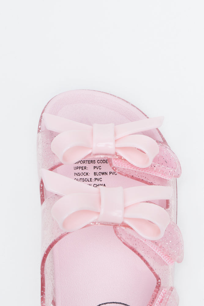 Pink Glitter Bow Jelly Sandals (4)