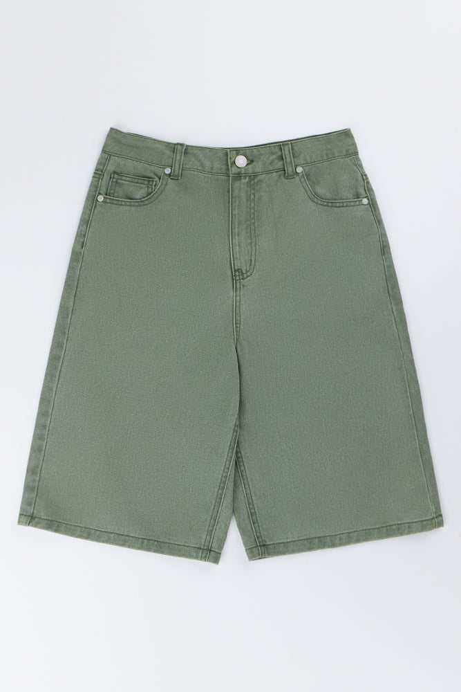 Olive Green Denim Jorts