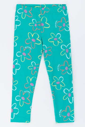 Green Daisy Floral Print Leggings