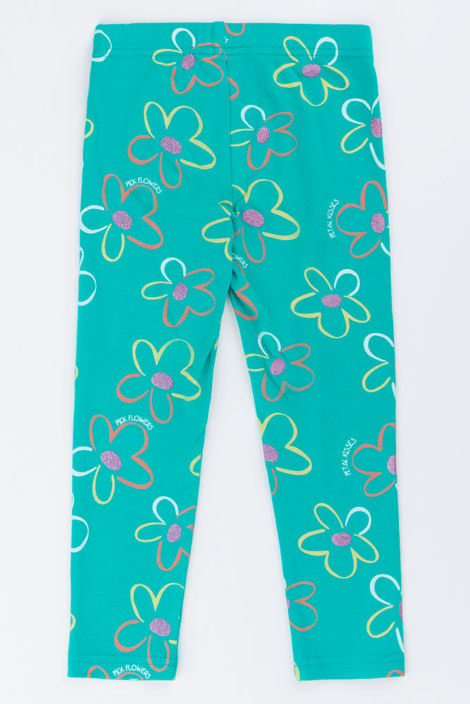 Green Daisy Floral Print Leggings (2)