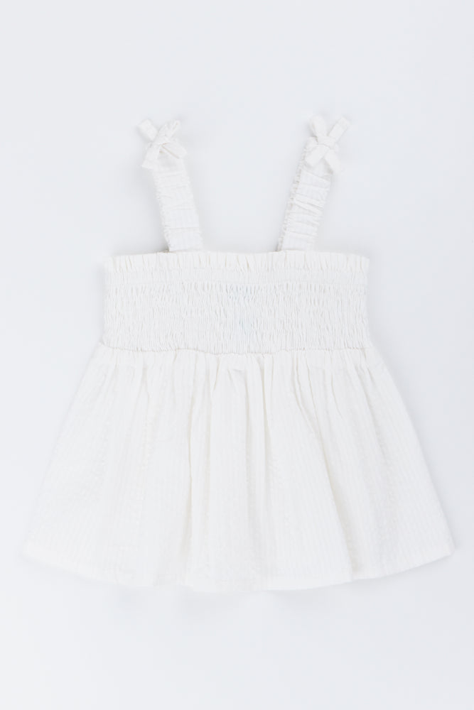 White Strappy Woven Summer Top