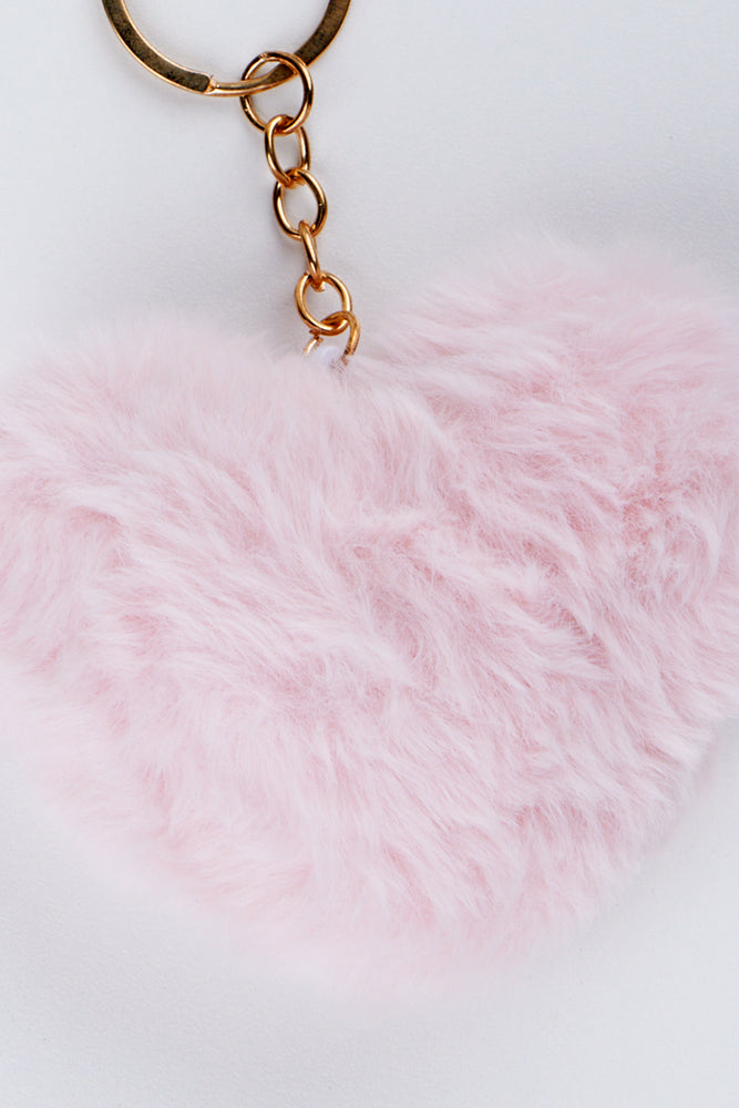 Pink Heart Faux Fur Keyring (1)
