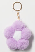 Purple Flower Plush Pom Pom Keyring