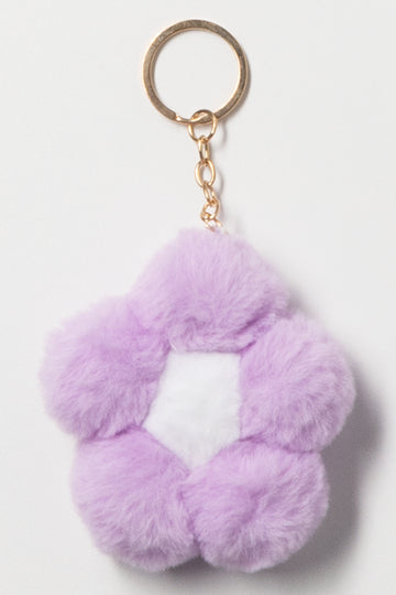 Purple Flower Plush Pom Pom Keyring