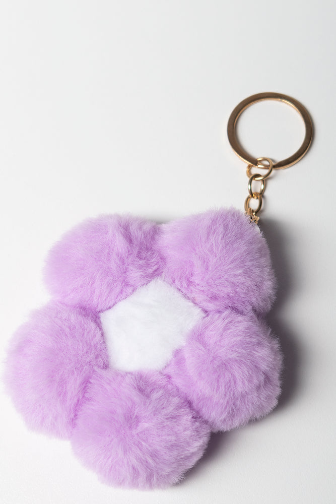Purple Flower Plush Pom Pom Keyring (1)