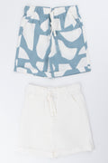 Cream and Blue Printed Shorts