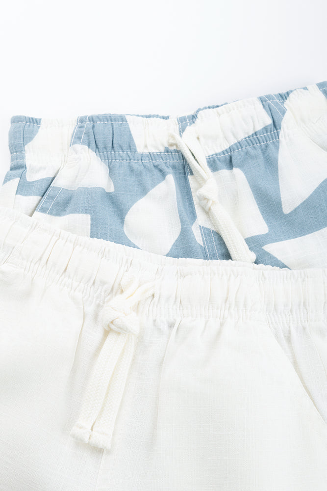 Cream and Blue Printed Shorts (1)