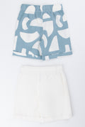 Cream and Blue Printed Shorts (2)