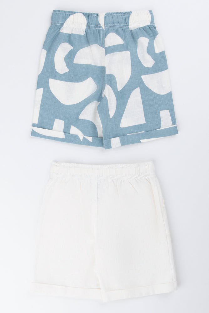 Cream and Blue Printed Shorts (2)
