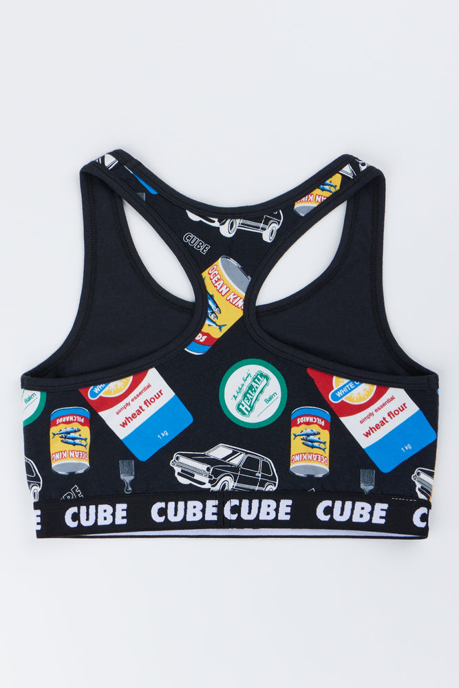 Black Graphic Print Racerback Bralette (2)