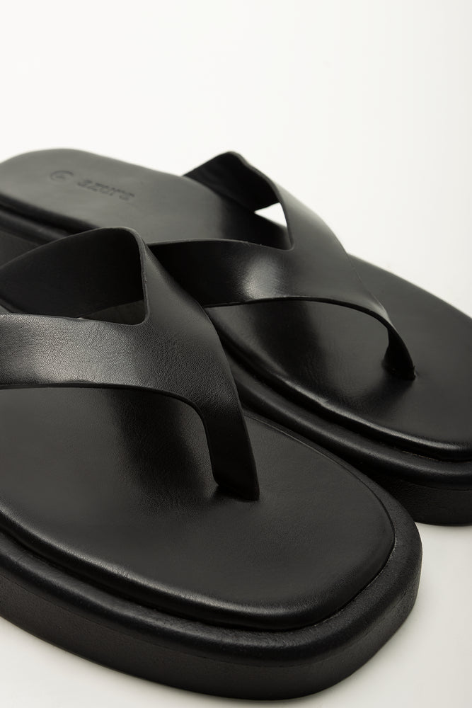 Black Flatform Thong Sandals (2)