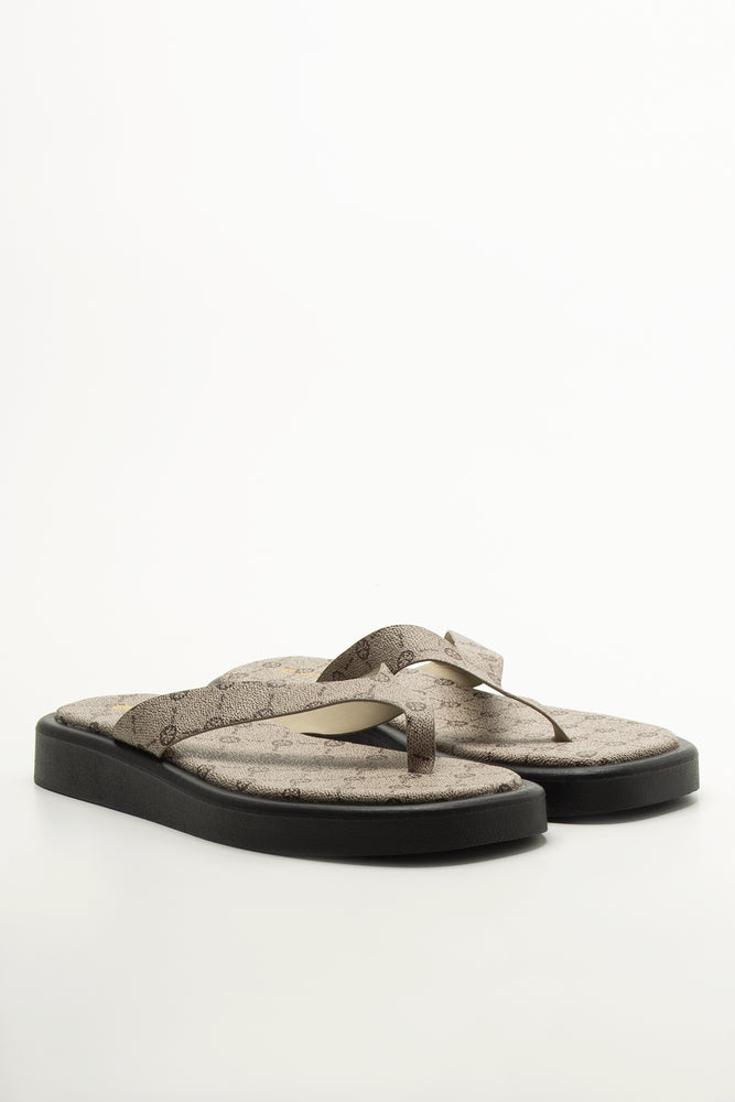 Mocha Patterned Flatform Thong Sandals