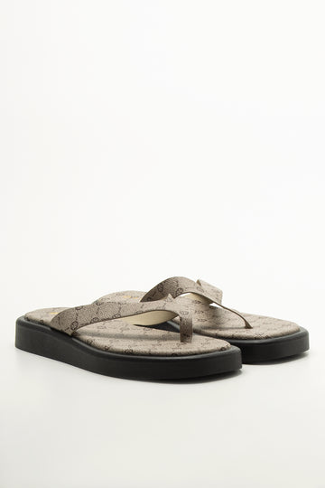 Mocha Patterned Flatform Thong Sandals