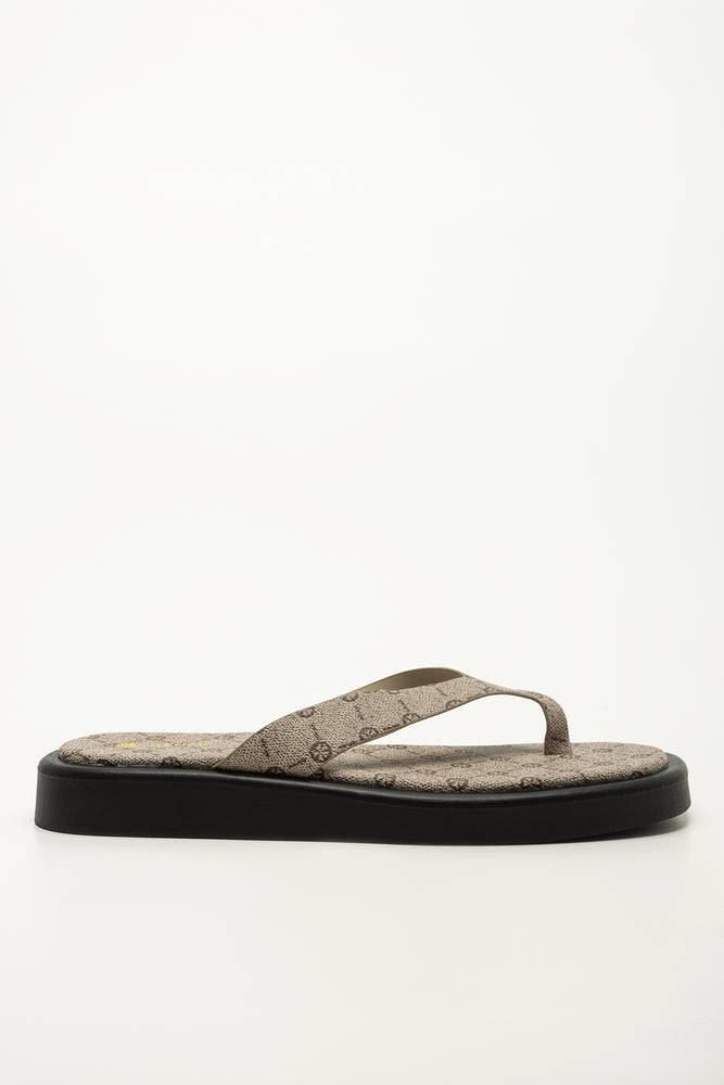 Mocha Patterned Flatform Thong Sandals (1)