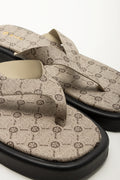 Mocha Patterned Flatform Thong Sandals (2)