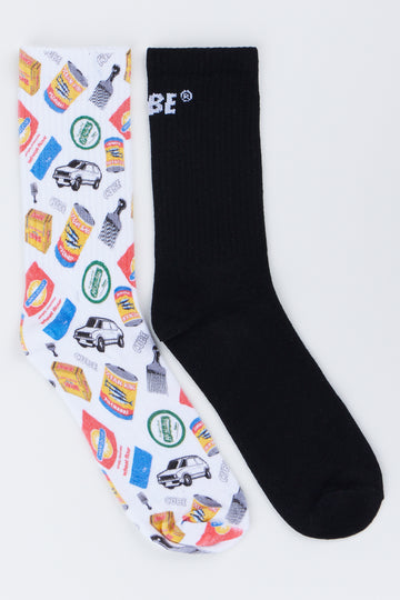 2 Pack Graphic Print Socks