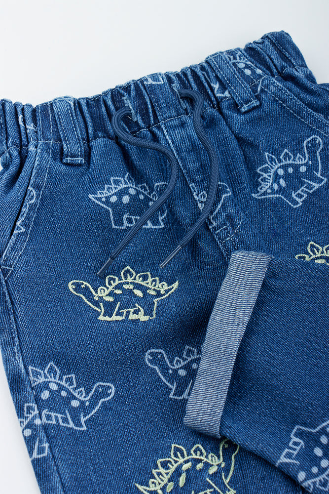 Indigo Dinosaur Print Denim Pants (1)
