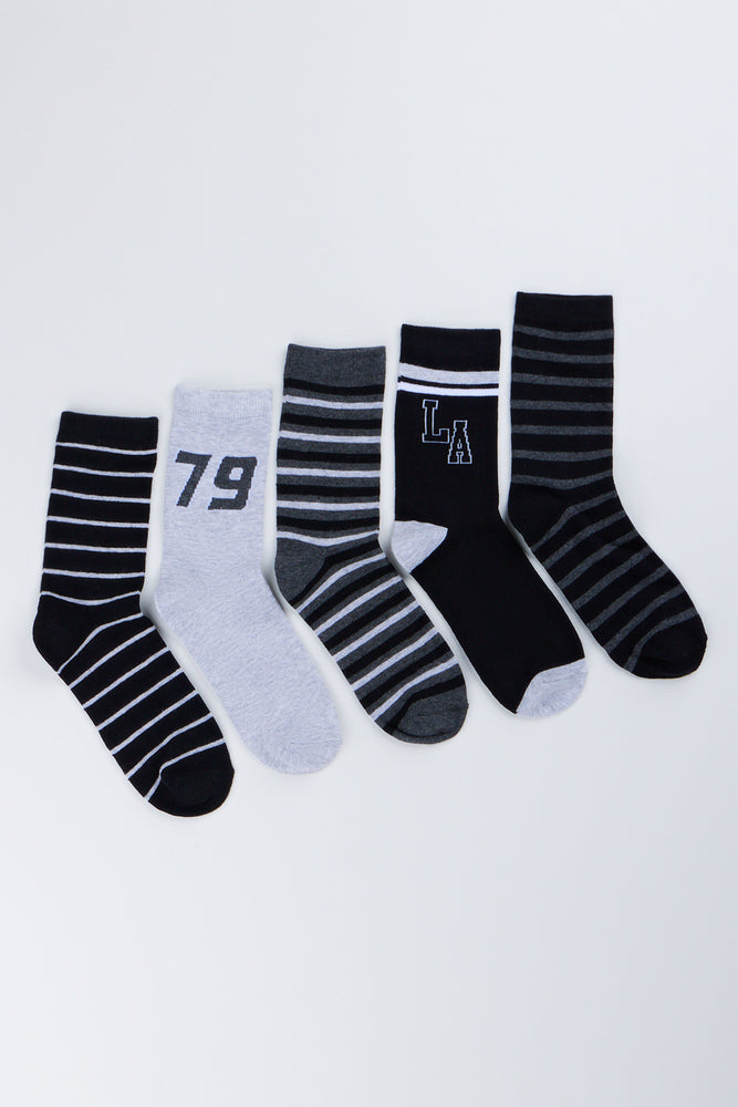 5 Pack Print & Striped Socks