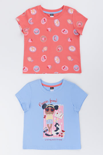 2 Pack Short Sleeve Picnic Print T-Shirt