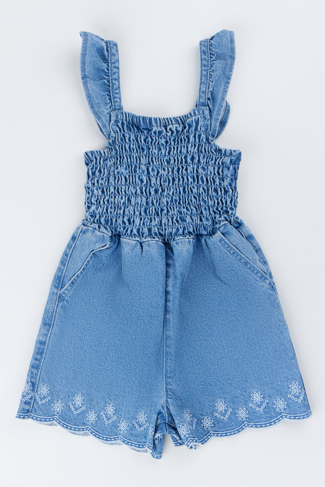 Indigo Embroidered Denim Jumpsuit