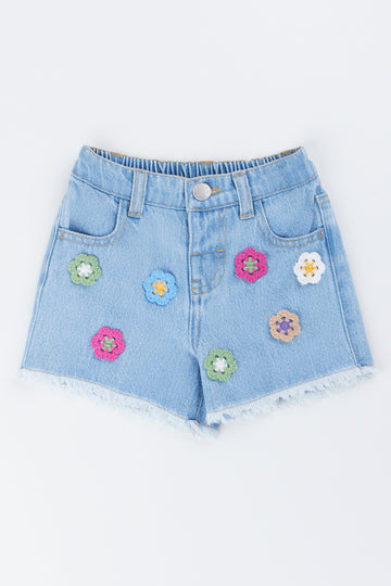 Floral Crochet Denim Shorts