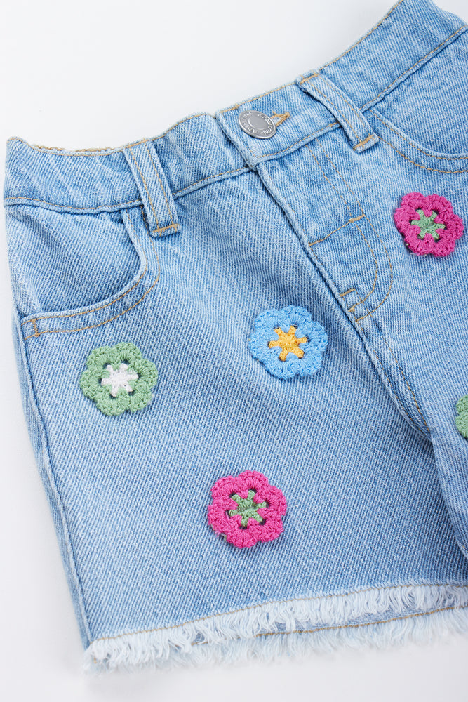 Floral Crochet Denim Shorts (1)