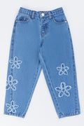Flower Applique Denim Mom Jeans