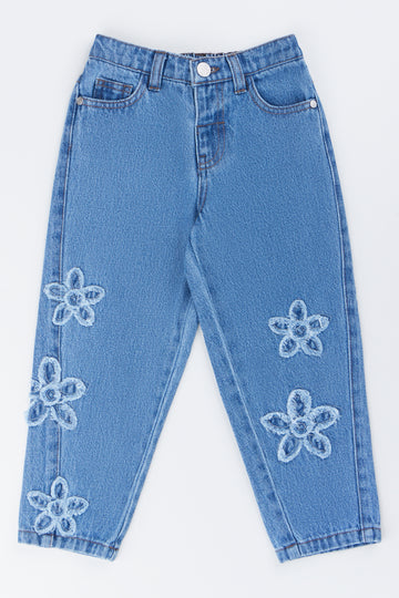 Flower Applique Denim Mom Jeans