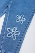 Flower Applique Denim Mom Jeans (2)
