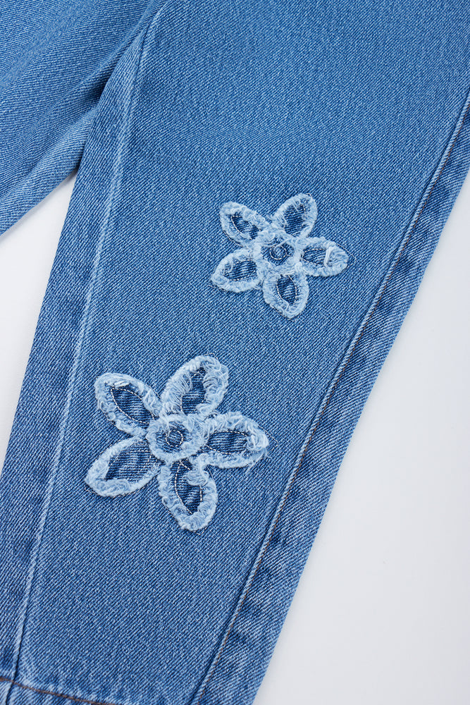 Flower Applique Denim Mom Jeans (2)