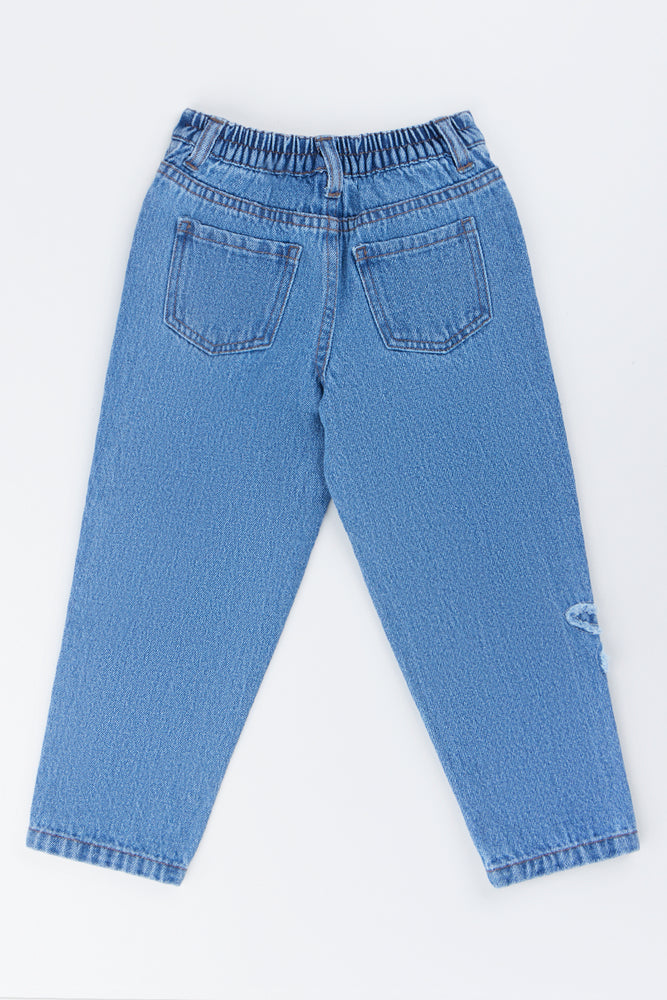 Flower Applique Denim Mom Jeans (3)