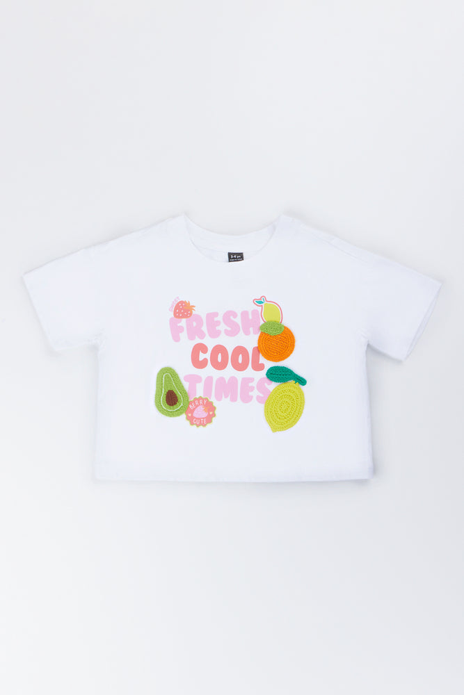White Crochet Fruit Boxy T-Shirt