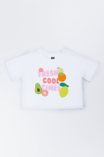 White Crochet Fruit Boxy T-Shirt