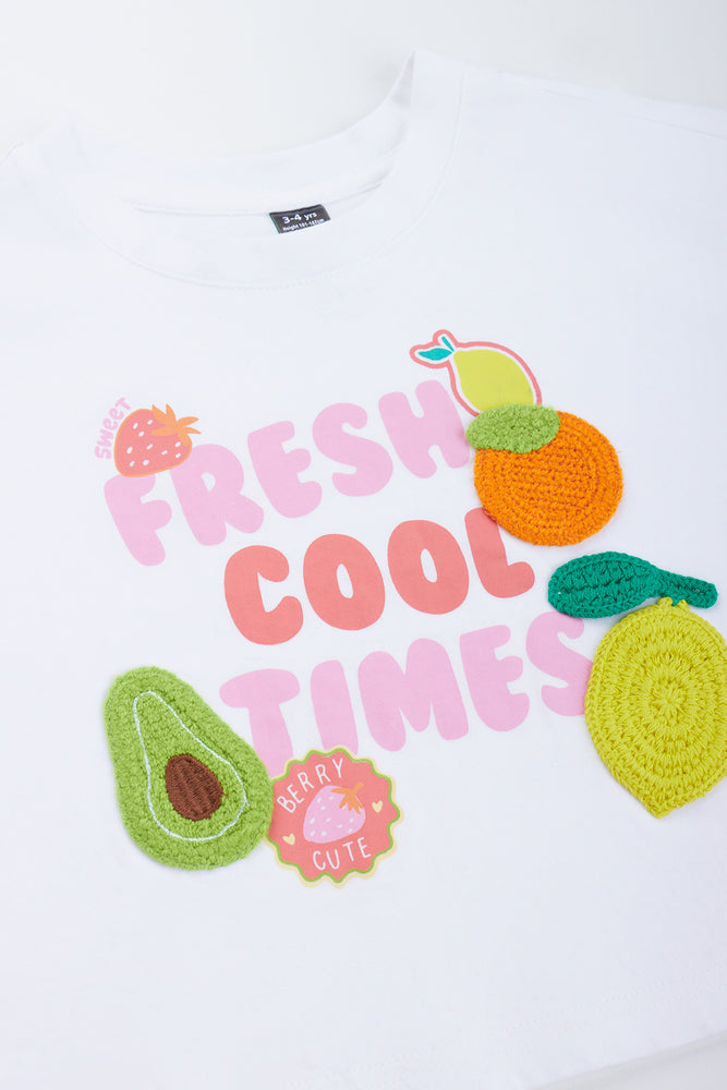 White Crochet Fruit Boxy T-Shirt (1)