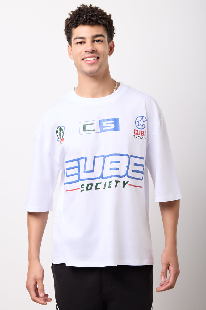 White Boxy Fit Graphic T-Shirt