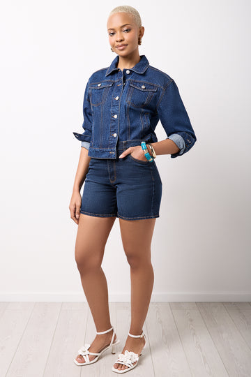 Blue Mid Wash High Rise Denim Shorts