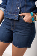 Blue Mid Wash High Rise Denim Shorts (3)