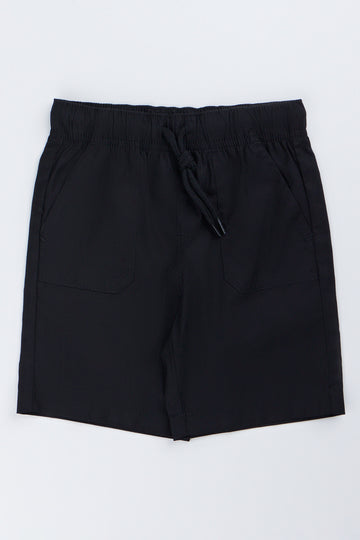 Black Plain Poplin Casual Shorts