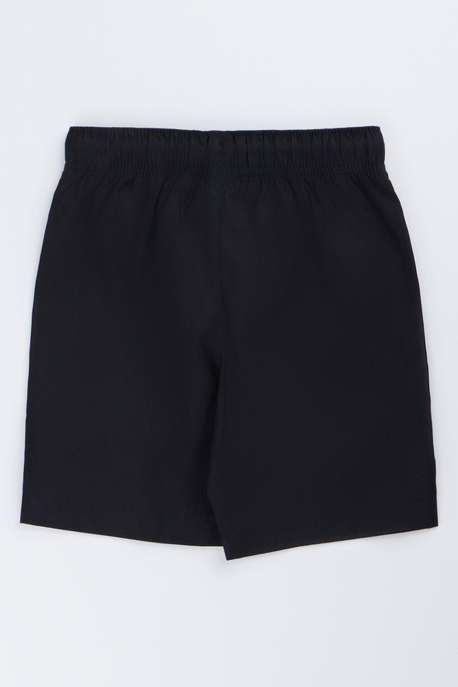 Black Plain Poplin Casual Shorts (2)