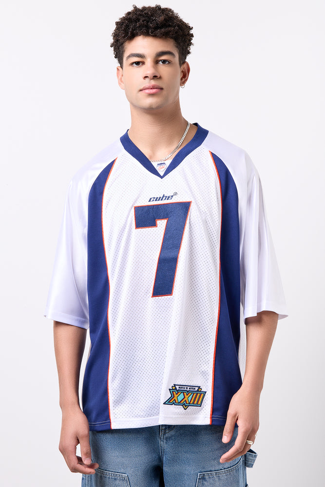 White Oversized V Neck Jersey T-Shirt