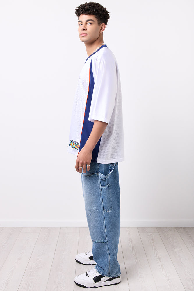 White Oversized V Neck Jersey T-Shirt (1)