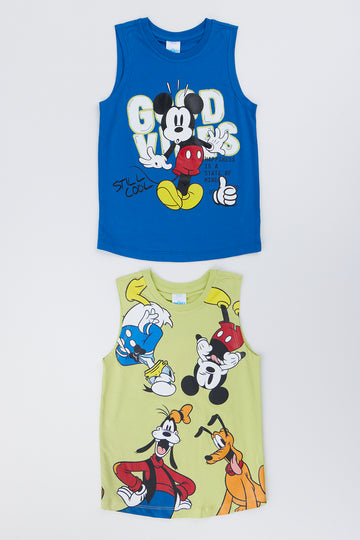 Blue And Lime Mickey Mouse 2 Pack Vests