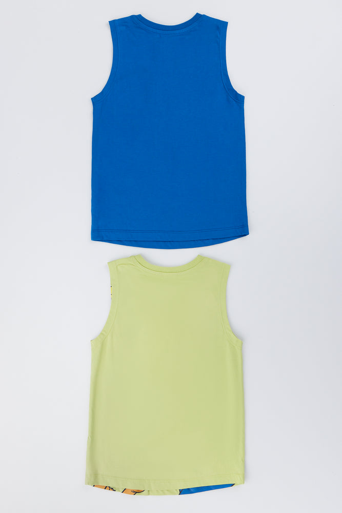 Blue And Lime Mickey Mouse 2 Pack Vests (2)